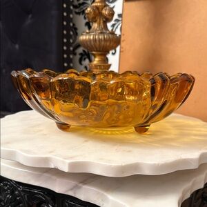 Amber Glass Decorative Bowl w Scalloped Edges